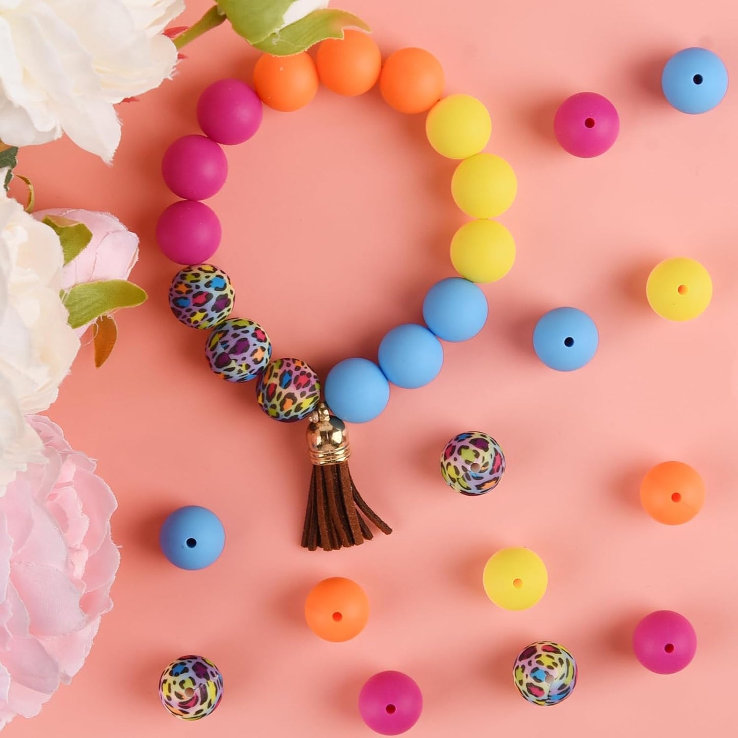 100 Pcs 15mm Silicone Beads for Keychain Making, Browm Yellow Beads Bulk Round Beads for Bracelets Crafts Beadable Pens Decorations Jewelry Making Party Favors Supplies