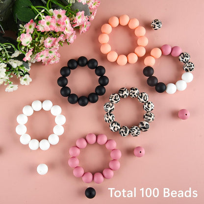 100 Pcs 15mm Silicone Beads for Keychain Making, Browm Yellow Beads Bulk Round Beads for Bracelets Crafts Beadable Pens Decorations Jewelry Making Party Favors Supplies