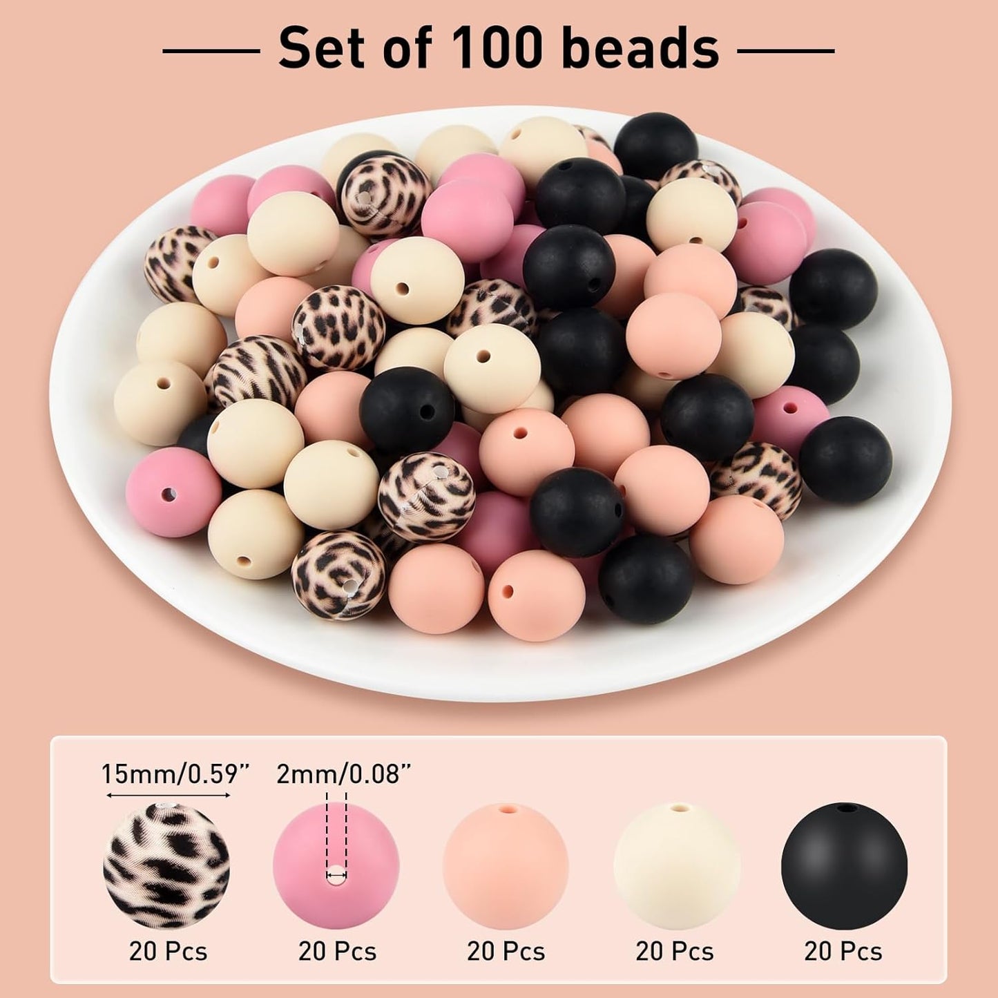 100 Pcs 15mm Silicone Beads for Keychain Making, Browm Yellow Beads Bulk Round Beads for Bracelets Crafts Beadable Pens Decorations Jewelry Making Party Favors Supplies