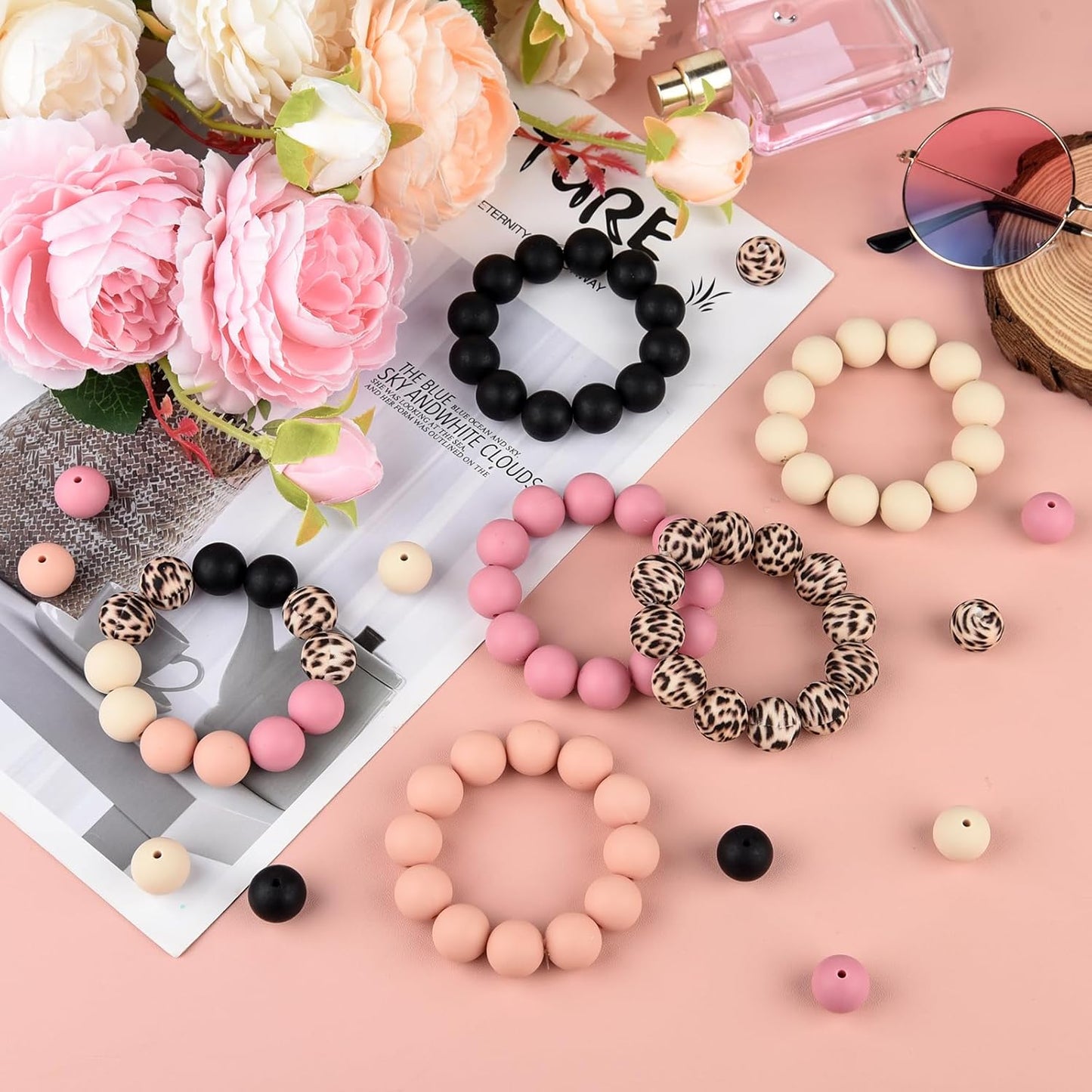 100 Pcs 15mm Silicone Beads for Keychain Making, Browm Yellow Beads Bulk Round Beads for Bracelets Crafts Beadable Pens Decorations Jewelry Making Party Favors Supplies
