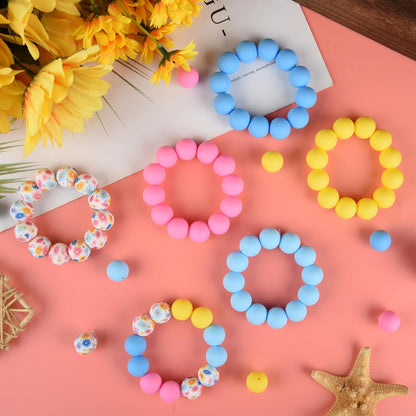 100 Pcs 15mm Silicone Beads for Keychain Making, Browm Yellow Beads Bulk Round Beads for Bracelets Crafts Beadable Pens Decorations Jewelry Making Party Favors Supplies
