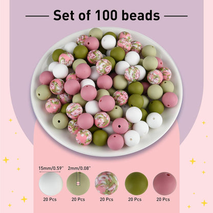 100 Pcs 15mm Silicone Beads for Keychain Making, Browm Yellow Beads Bulk Round Beads for Bracelets Crafts Beadable Pens Decorations Jewelry Making Party Favors Supplies