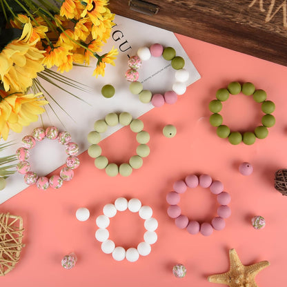 100 Pcs 15mm Silicone Beads for Keychain Making, Browm Yellow Beads Bulk Round Beads for Bracelets Crafts Beadable Pens Decorations Jewelry Making Party Favors Supplies