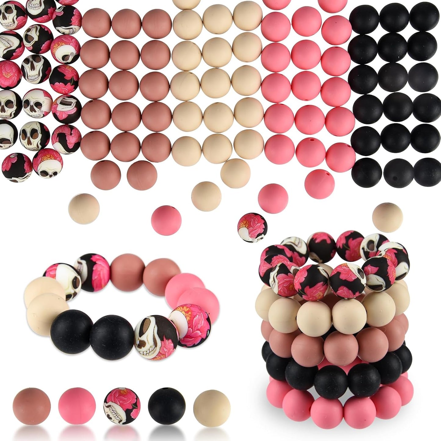 100 Pcs 15mm Silicone Beads for Keychain Making, Browm Yellow Beads Bulk Round Beads for Bracelets Crafts Beadable Pens Decorations Jewelry Making Party Favors Supplies