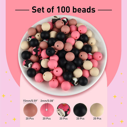100 Pcs 15mm Silicone Beads for Keychain Making, Browm Yellow Beads Bulk Round Beads for Bracelets Crafts Beadable Pens Decorations Jewelry Making Party Favors Supplies