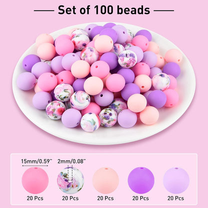 100 Pcs 15mm Silicone Beads for Keychain Making, Browm Yellow Beads Bulk Round Beads for Bracelets Crafts Beadable Pens Decorations Jewelry Making Party Favors Supplies
