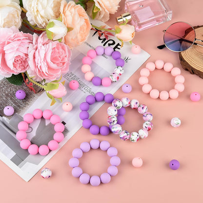 100 Pcs 15mm Silicone Beads for Keychain Making, Browm Yellow Beads Bulk Round Beads for Bracelets Crafts Beadable Pens Decorations Jewelry Making Party Favors Supplies