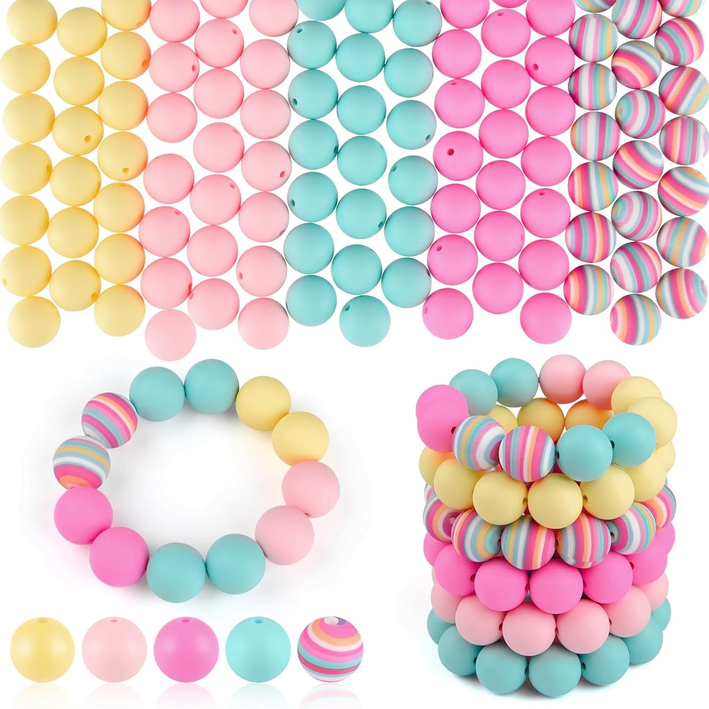 100 Pcs 15mm Silicone Beads for Keychain Making, Browm Yellow Beads Bulk Round Beads for Bracelets Crafts Beadable Pens Decorations Jewelry Making Party Favors Supplies