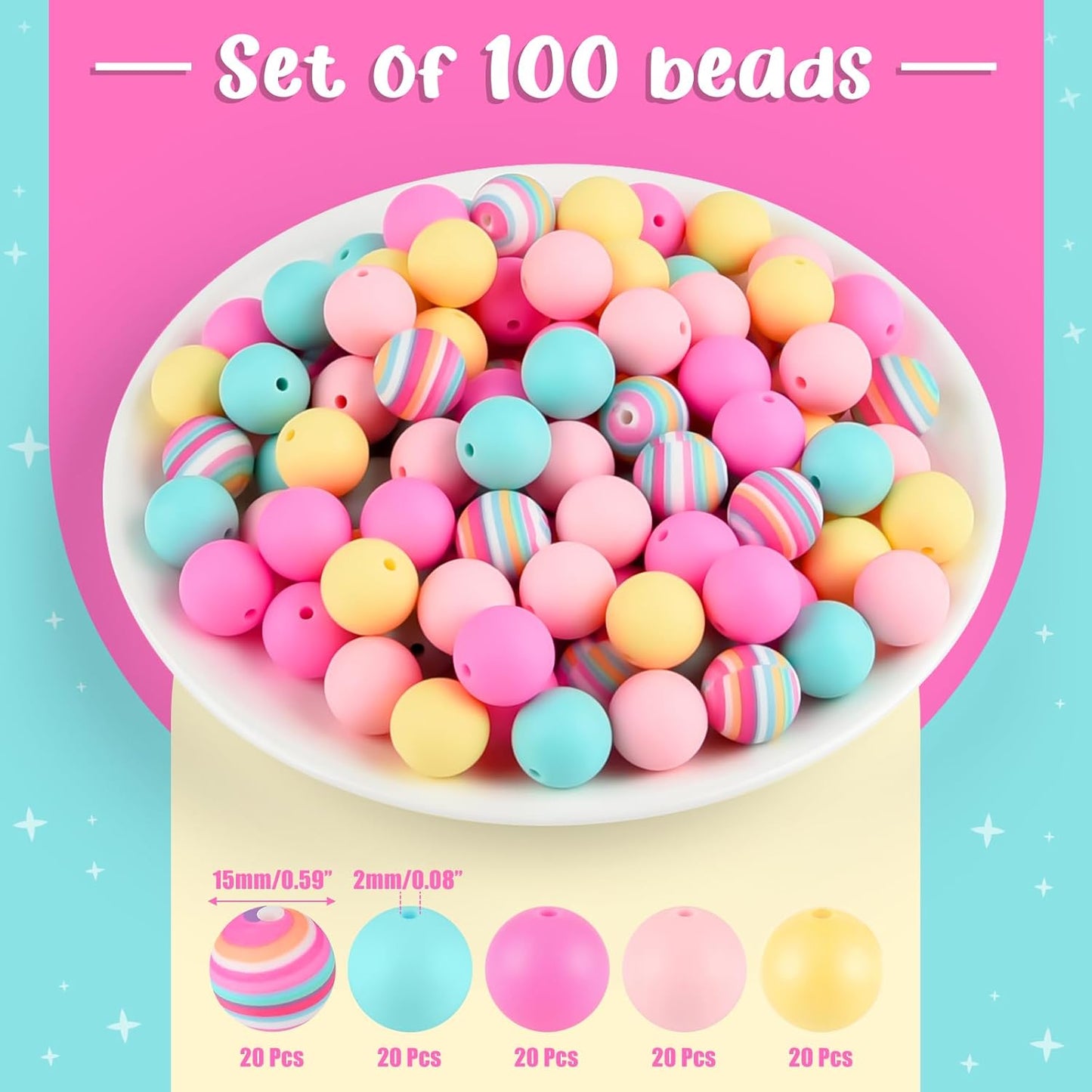 100 Pcs 15mm Silicone Beads for Keychain Making, Browm Yellow Beads Bulk Round Beads for Bracelets Crafts Beadable Pens Decorations Jewelry Making Party Favors Supplies