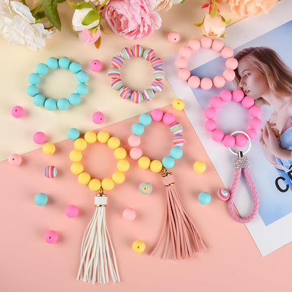 100 Pcs 15mm Silicone Beads for Keychain Making, Browm Yellow Beads Bulk Round Beads for Bracelets Crafts Beadable Pens Decorations Jewelry Making Party Favors Supplies