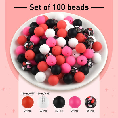 100 Pcs 15mm Silicone Beads for Keychain Making, Browm Yellow Beads Bulk Round Beads for Bracelets Crafts Beadable Pens Decorations Jewelry Making Party Favors Supplies