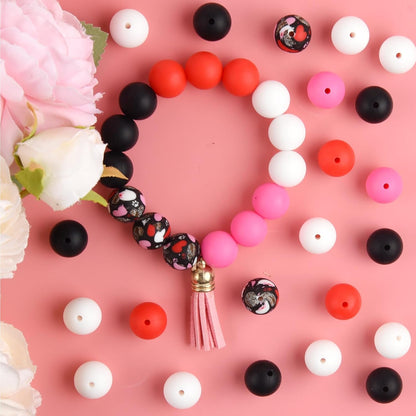 100 Pcs 15mm Silicone Beads for Keychain Making, Browm Yellow Beads Bulk Round Beads for Bracelets Crafts Beadable Pens Decorations Jewelry Making Party Favors Supplies