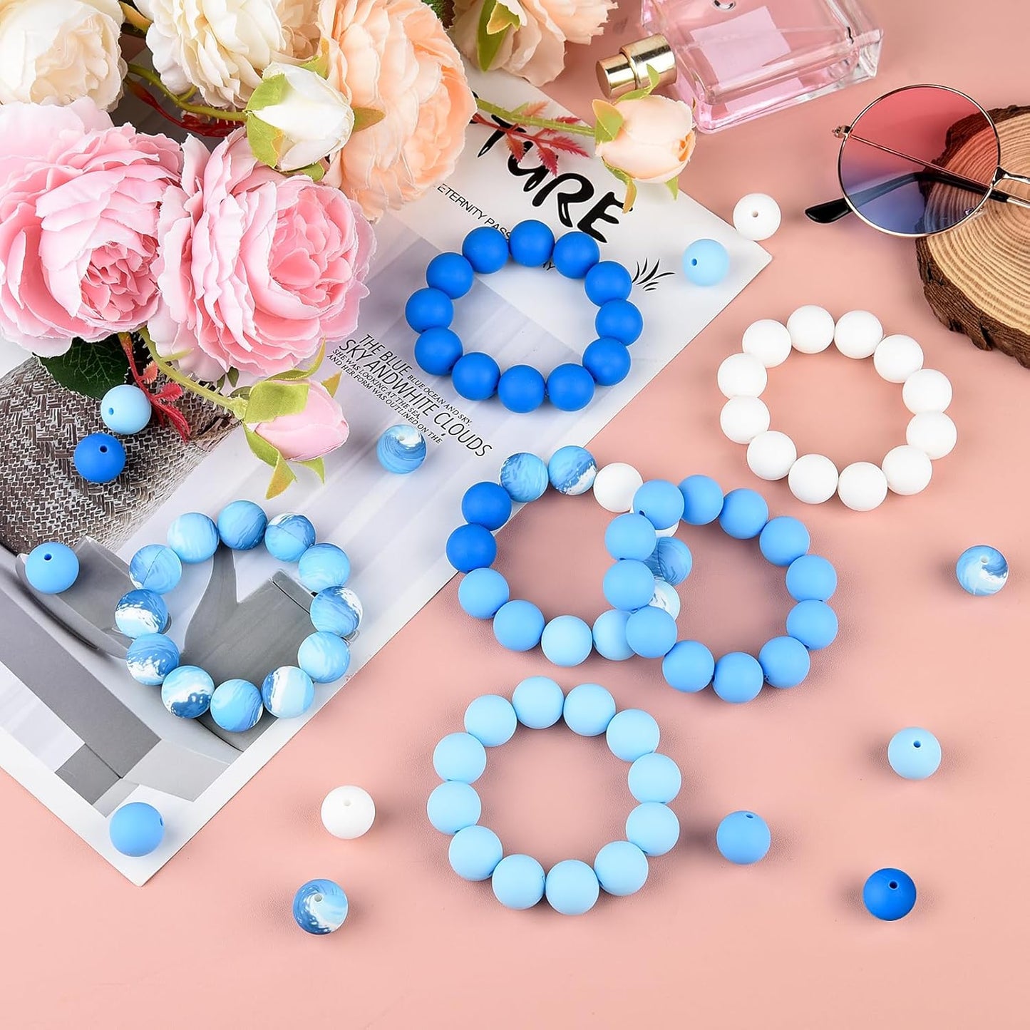 100 Pcs 15mm Silicone Beads for Keychain Making, Browm Yellow Beads Bulk Round Beads for Bracelets Crafts Beadable Pens Decorations Jewelry Making Party Favors Supplies