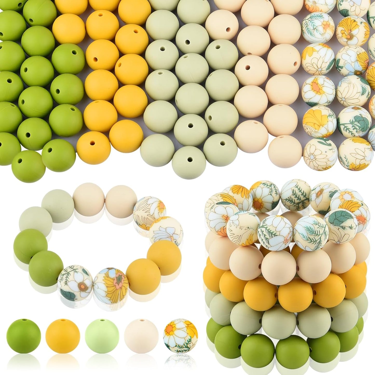 100 Pcs 15mm Silicone Beads for Keychain Making, Browm Yellow Beads Bulk Round Beads for Bracelets Crafts Beadable Pens Decorations Jewelry Making Party Favors Supplies