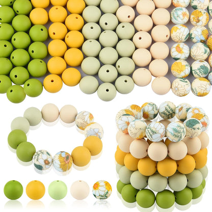 100 Pcs 15mm Silicone Beads for Keychain Making, Browm Yellow Beads Bulk Round Beads for Bracelets Crafts Beadable Pens Decorations Jewelry Making Party Favors Supplies