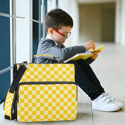 Checkered Yellow Zipper Binder 3 Ring 1.5 Inch School Binder Organizer with Shoulder Strap Handle File Folder Pockets Large Capacity Students Girl Boy Men Office Work