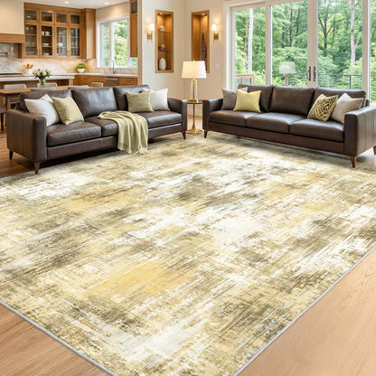 5x7Ft Living Room Area Rugs Anti-Slip Abstract Rug Stain-Resistant Carpet | Washable Rugs Carpet for Bedroom Neutral Modern Thin Carpets for Bedroom, Dining Room, Kids Playroom, Home Office Yellow