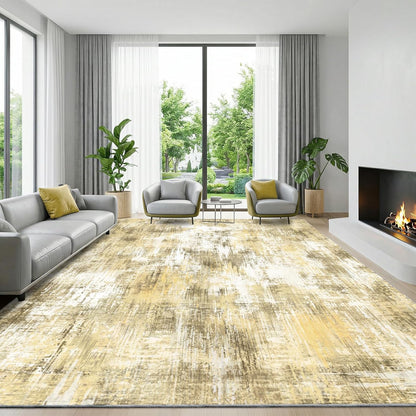 5x7Ft Living Room Area Rugs Anti-Slip Abstract Rug Stain-Resistant Carpet | Washable Rugs Carpet for Bedroom Neutral Modern Thin Carpets for Bedroom, Dining Room, Kids Playroom, Home Office Yellow