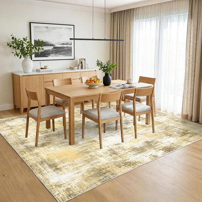 5x7Ft Living Room Area Rugs Anti-Slip Abstract Rug Stain-Resistant Carpet | Washable Rugs Carpet for Bedroom Neutral Modern Thin Carpets for Bedroom, Dining Room, Kids Playroom, Home Office Yellow