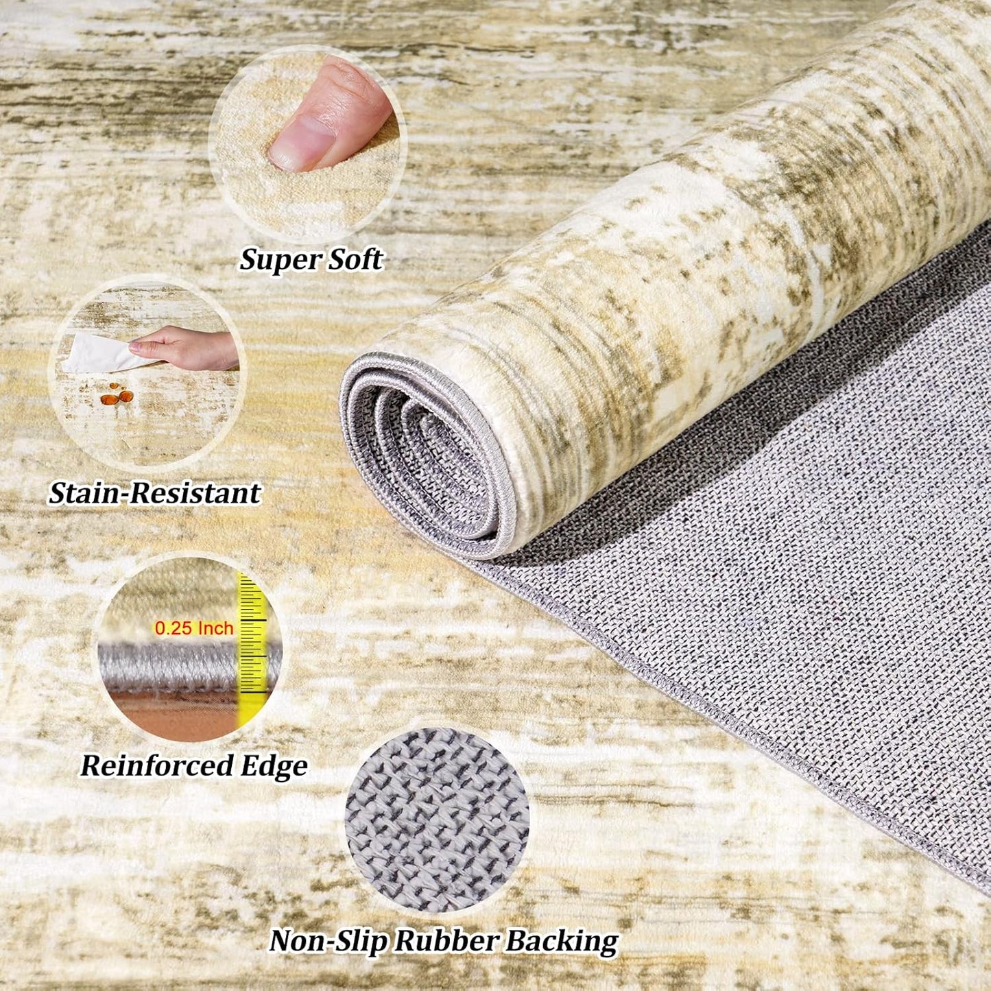 5x7Ft Living Room Area Rugs Anti-Slip Abstract Rug Stain-Resistant Carpet | Washable Rugs Carpet for Bedroom Neutral Modern Thin Carpets for Bedroom, Dining Room, Kids Playroom, Home Office Yellow
