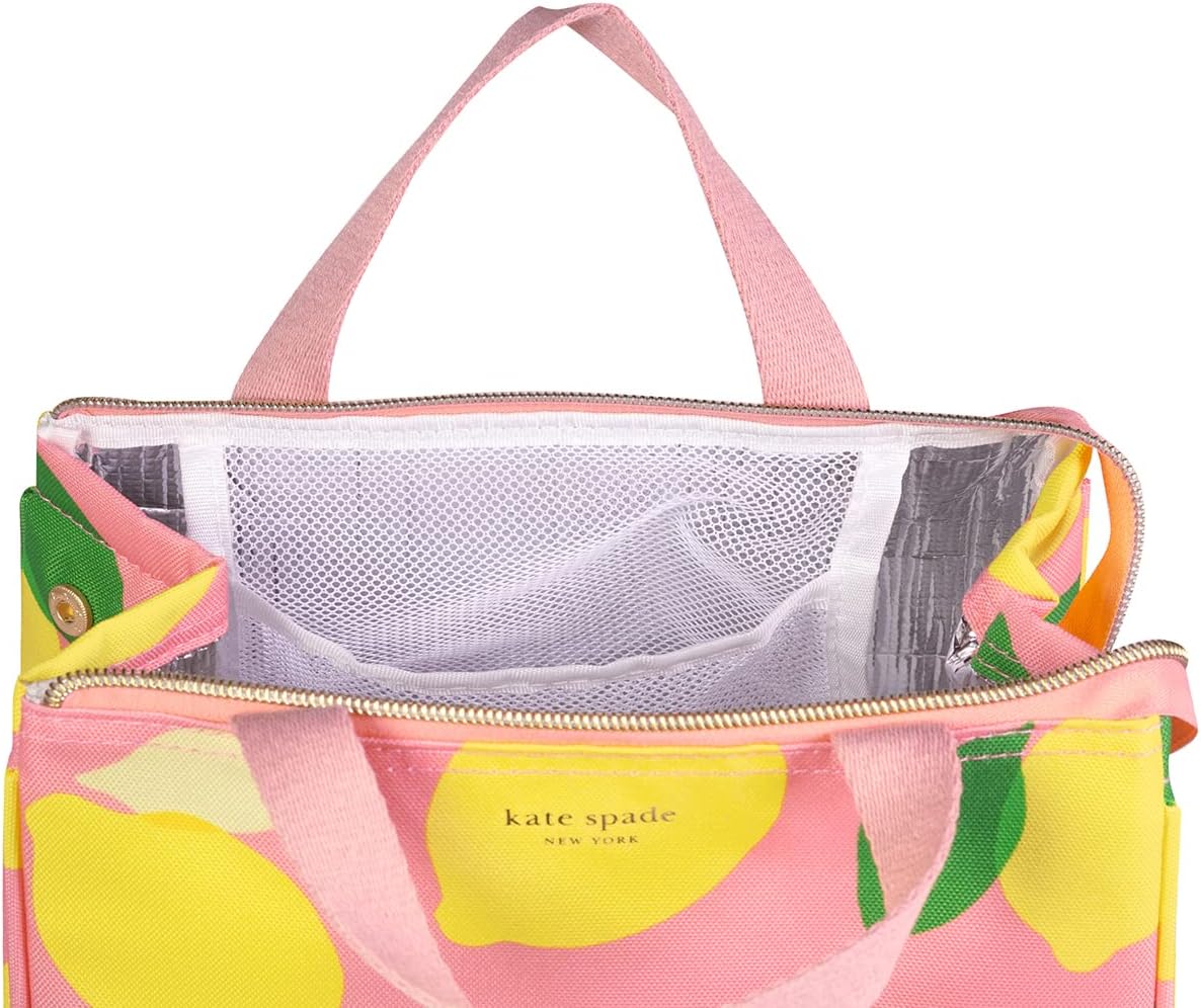 Insulated Lunch Tote, Lemon Toss | Cute Insulated Soft Cooler Bag, Adult Lunch Box with Silver Thermal Interior Lining and Mesh Storage Pocket