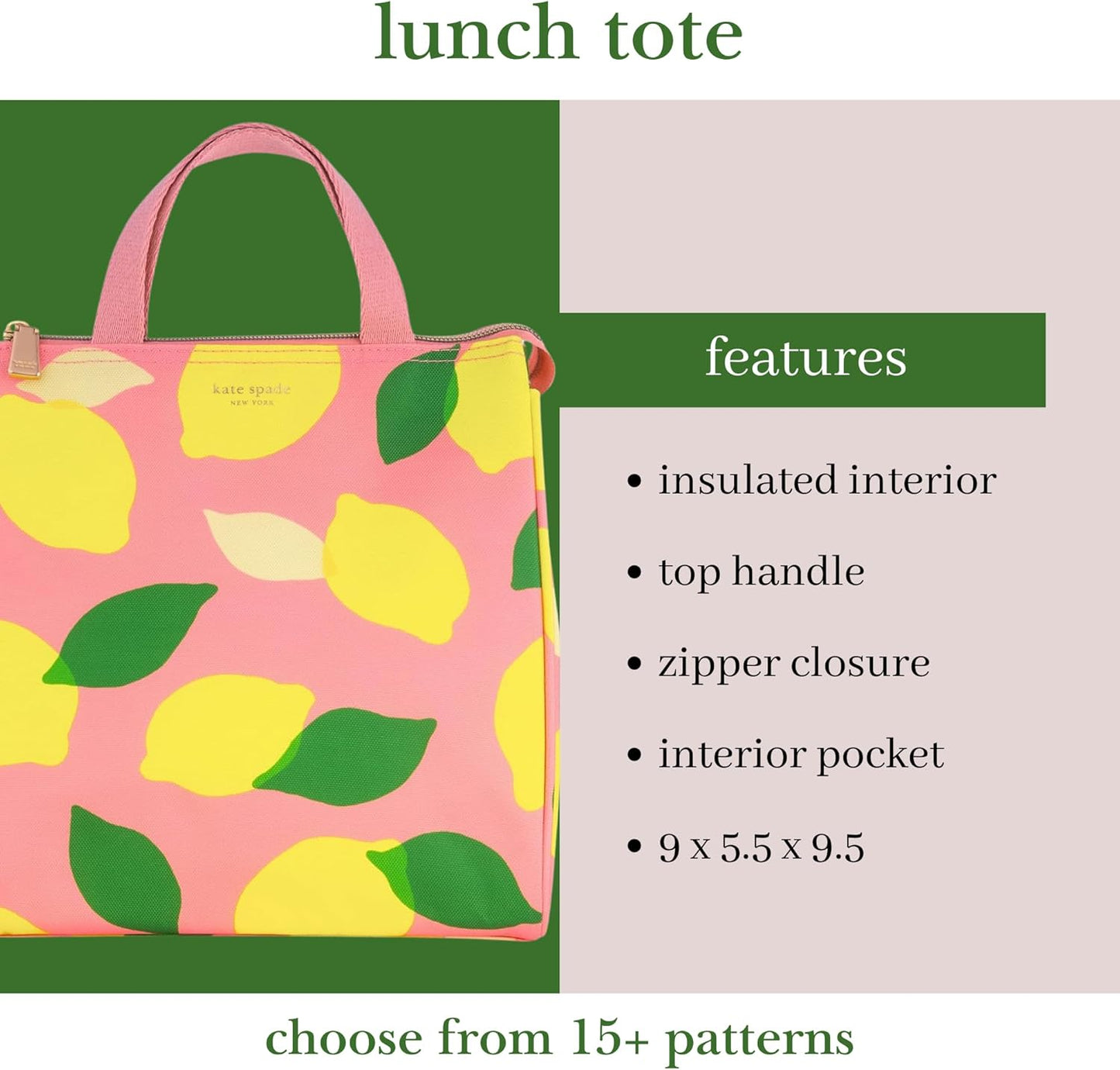 Insulated Lunch Tote, Lemon Toss | Cute Insulated Soft Cooler Bag, Adult Lunch Box with Silver Thermal Interior Lining and Mesh Storage Pocket