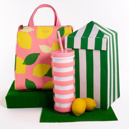 Insulated Lunch Tote, Lemon Toss | Cute Insulated Soft Cooler Bag, Adult Lunch Box with Silver Thermal Interior Lining and Mesh Storage Pocket