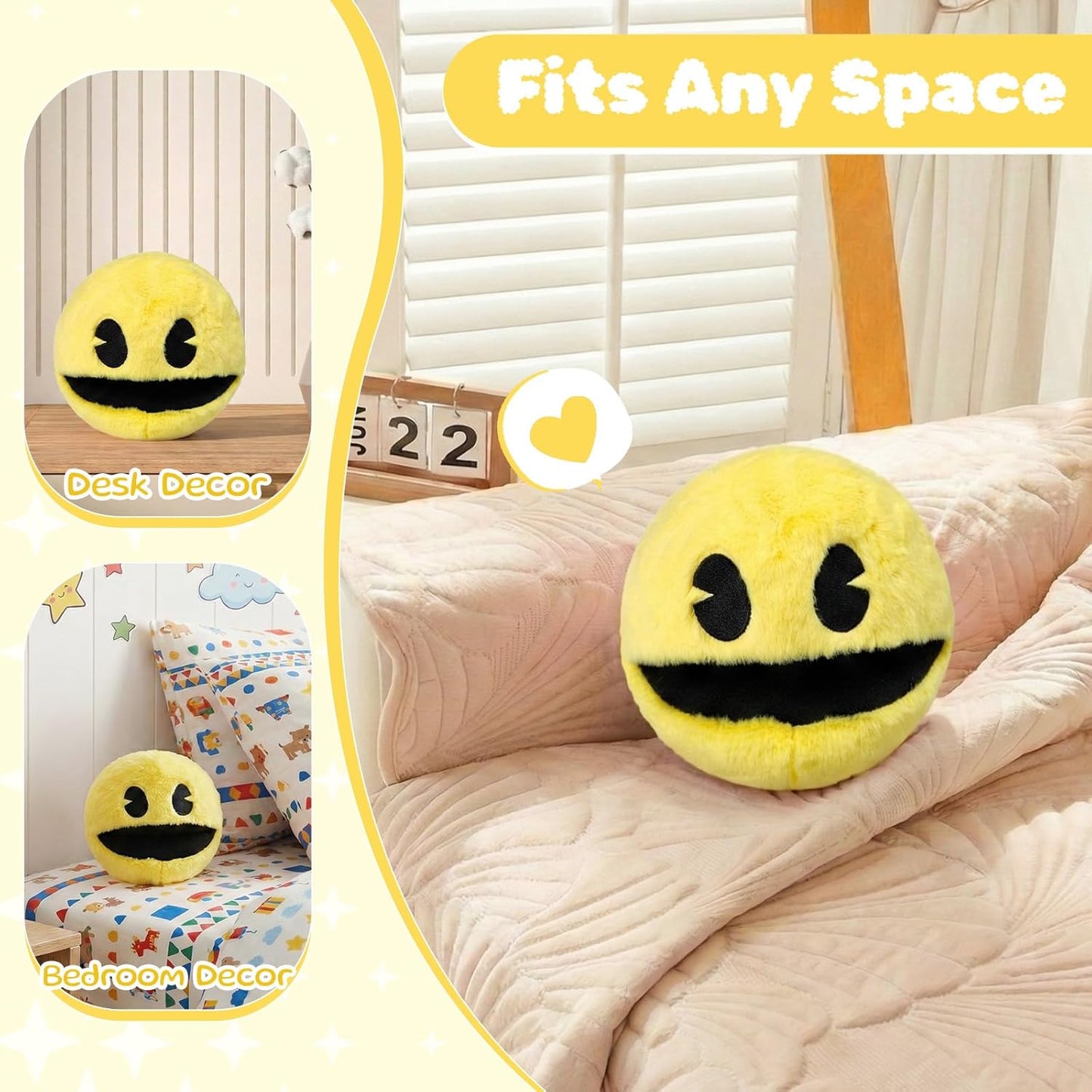 6" pacn Game Man Plush Toys Yellow Portable Plush Stuffed Toy Ghost Stuffed Animal Suitable for Party Decoration Suitable for Festivals/Birthday Gifts