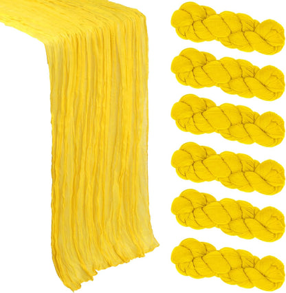 6 Pack Lemon Yellow Cheesecloth Table Runner 10Ft Gauze Cheese Cloth Table Runner 35x120 Inch Boho Sheer Rustic Fabric for Summer Party Decor Baby Shower Wedding Decorations