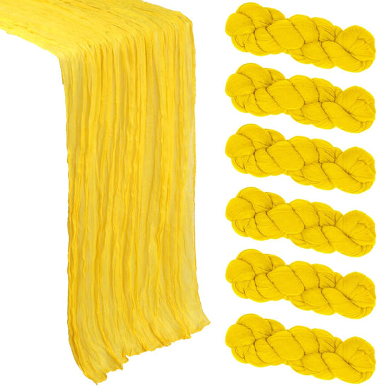 6 Pack Lemon Yellow Cheesecloth Table Runner 10Ft Gauze Cheese Cloth Table Runner 35x120 Inch Boho Sheer Rustic Fabric for Summer Party Decor Baby Shower Wedding Decorations