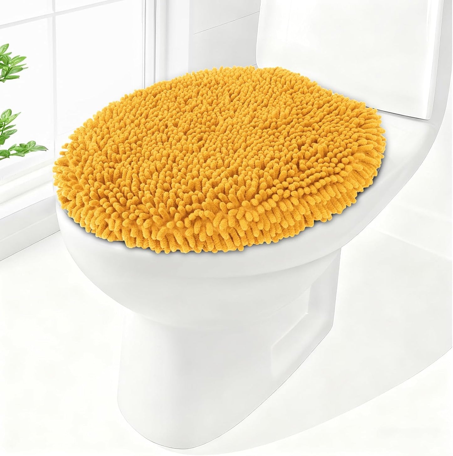 Soft Chenille Toilet Lid Cover 19.5L x 18.5W Machine Washable Toilet Seat Cover Adjustable Rubber Backing Fits Most Round Elongated and Oblong Lids
