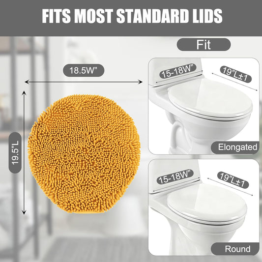 Soft Chenille Toilet Lid Cover 19.5L x 18.5W Machine Washable Toilet Seat Cover Adjustable Rubber Backing Fits Most Round Elongated and Oblong Lids