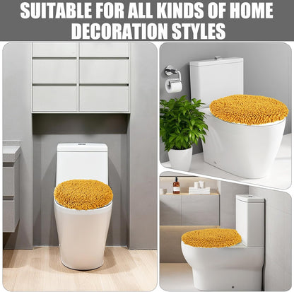 Soft Chenille Toilet Lid Cover 19.5L x 18.5W Machine Washable Toilet Seat Cover Adjustable Rubber Backing Fits Most Round Elongated and Oblong Lids
