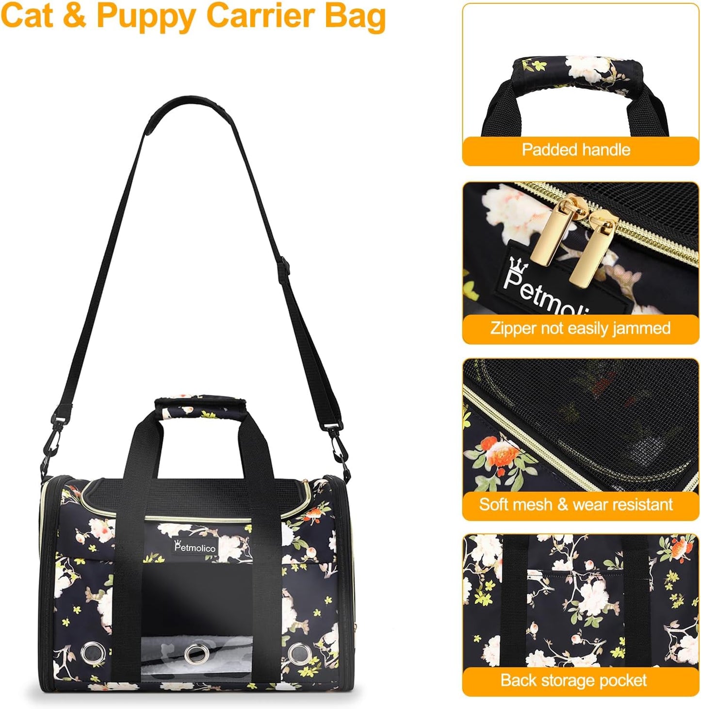 Cat Carrier Soft-Sided Pet Bag for Small Medium Cats Puppies 16LBs - Airline Approved Pet Travel Carrier 3 Open Doors (Medium,Mixed Yellow)