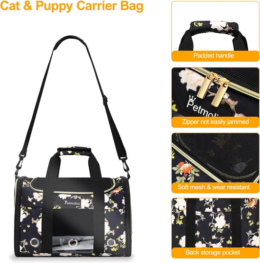Cat Carrier Soft-Sided Pet Bag for Small Medium Cats Puppies 16LBs - Airline Approved Pet Travel Carrier 3 Open Doors (Medium,Mixed Yellow)