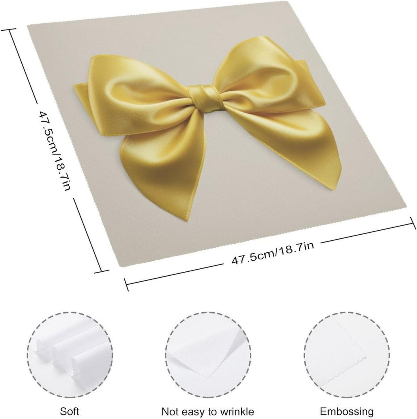 Yellow Christmas Bow Cloth Napkins Set of 6, Square Premium Reusable Washable Polyester Table Linen Napkin for Dinner Party