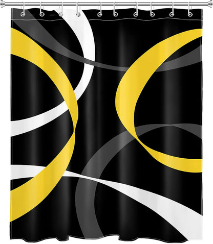 Abstract Geometric Shower Curtain for Bathroom,Yellow Grey and White Striped on Black Background Fabric Shower Curtain with Hooks,Modern Aesthetic Bathroom Curtains Shower Set,60x72 inches