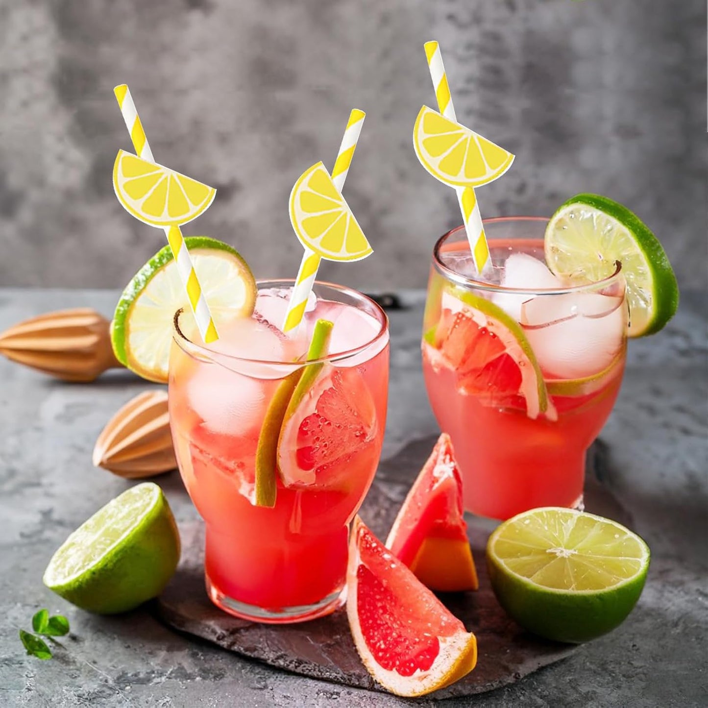60 Pcs Lemon Paper Straws Disposable Cocktail Straws for Drinks Striped Straw for Milkshake Lemonade Stand Supplies Decorations Festival Holiday Decor