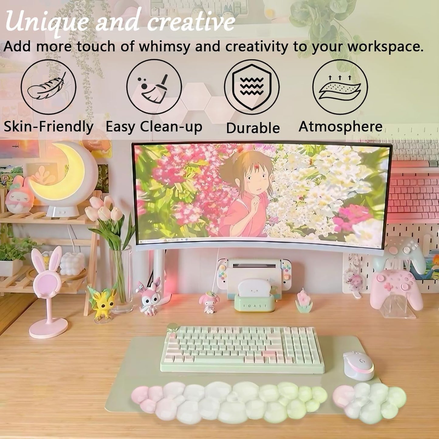 Cloud Keyboard and Mouse Wrist Rest Set Gel Keyboard Wrist Rest for Computer Transparent Ergonomic Mouse Wrist Pad Silicone Non-Slip Cute Clear Wrist Pad Support for Gaming Typing 68%/75% Yellow Pink