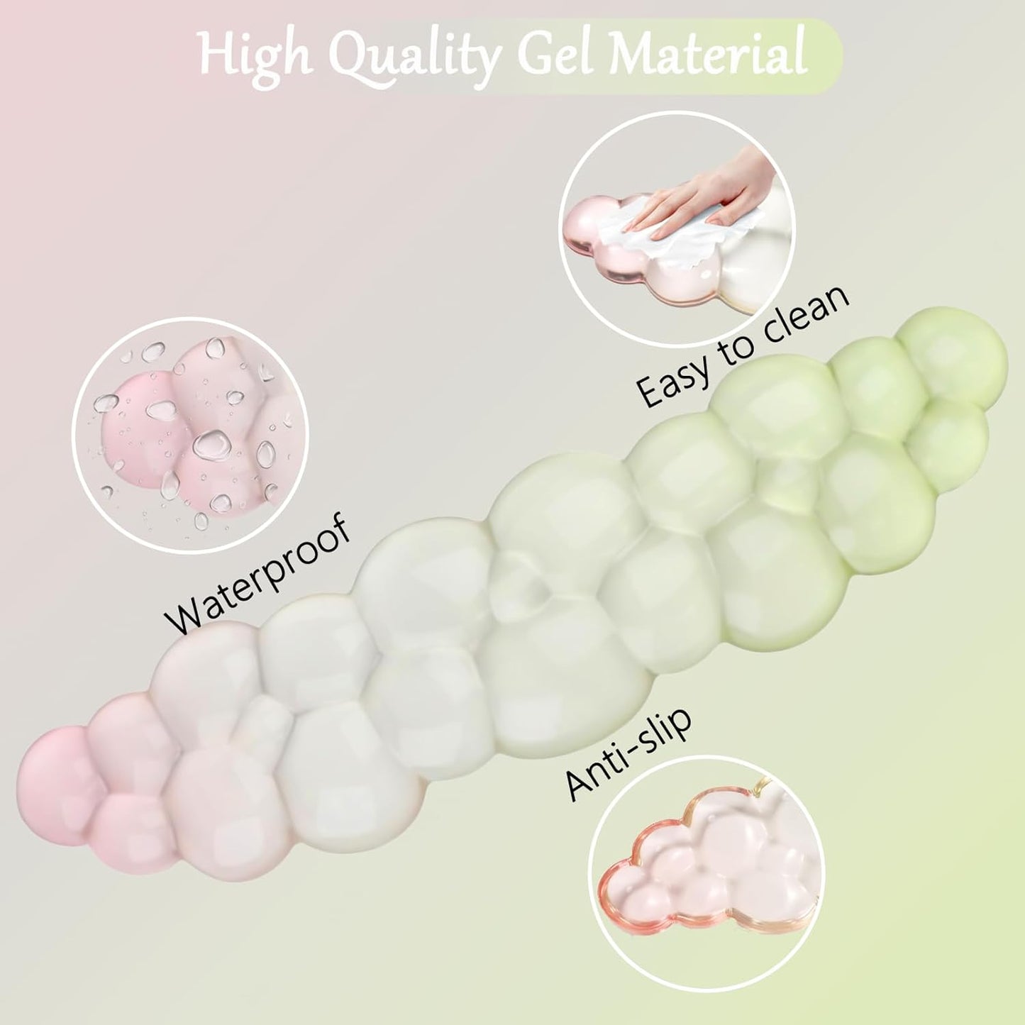 Cloud Keyboard and Mouse Wrist Rest Set Gel Keyboard Wrist Rest for Computer Transparent Ergonomic Mouse Wrist Pad Silicone Non-Slip Cute Clear Wrist Pad Support for Gaming Typing 68%/75% Yellow Pink