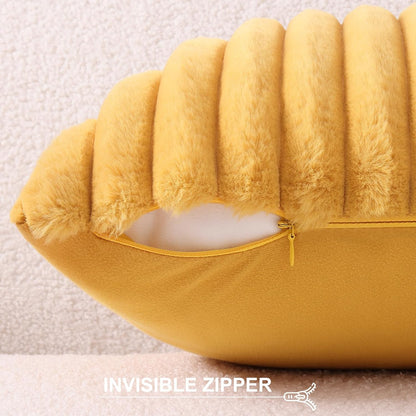 Faux Fur Decorative Throw Pillow Covers 12x20 Set of 2, Yellow | Luxury Plush Texture, Striped Design, Cozy Soft Touch, Modern Home Accent Decor for Couch, Sofa, Bed, Living Room