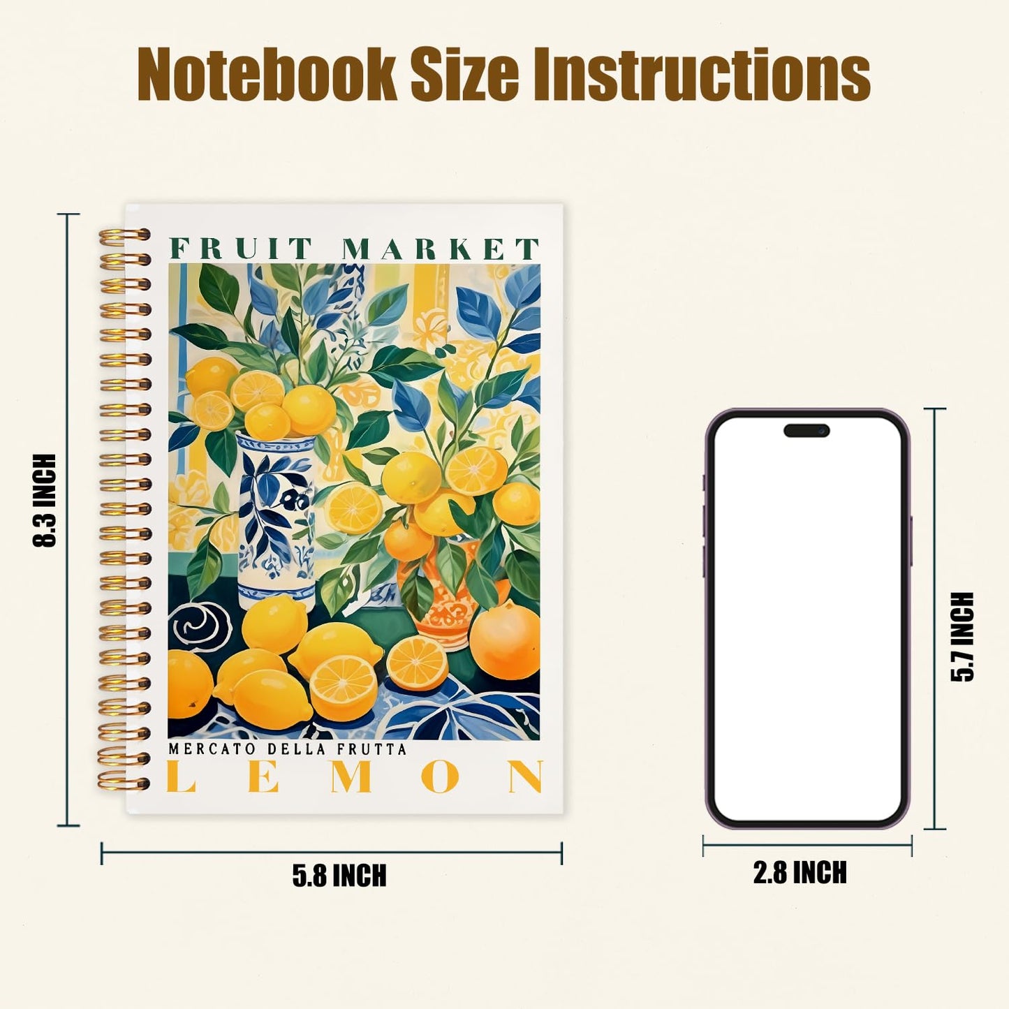 Likjad Summer Lemon Spiral Notebook Journal 5.5x8.3, Lemon Themed Gifts for Women Journals for Writing, Fruit Lover Gift Hardcover Notebooks for Note Taking