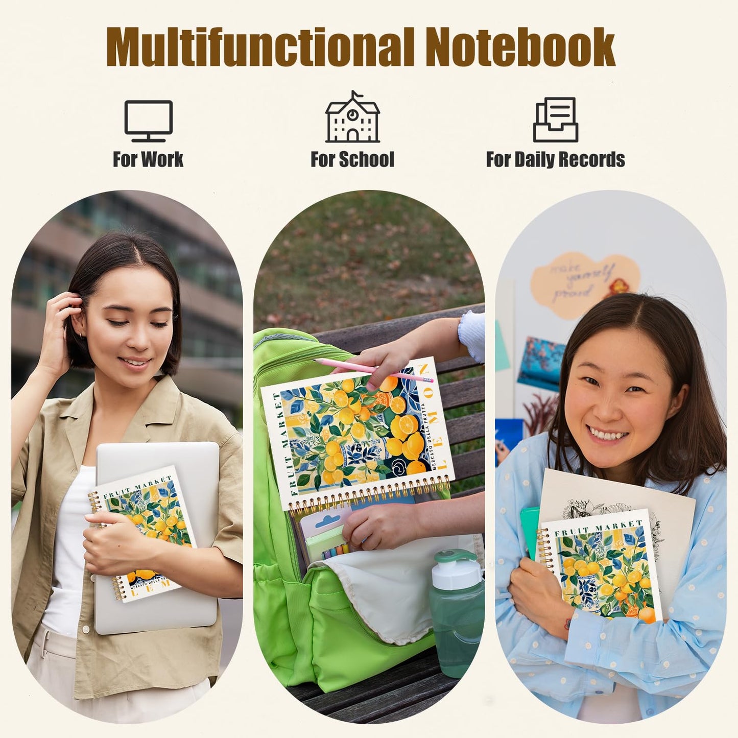 Likjad Summer Lemon Spiral Notebook Journal 5.5x8.3, Lemon Themed Gifts for Women Journals for Writing, Fruit Lover Gift Hardcover Notebooks for Note Taking