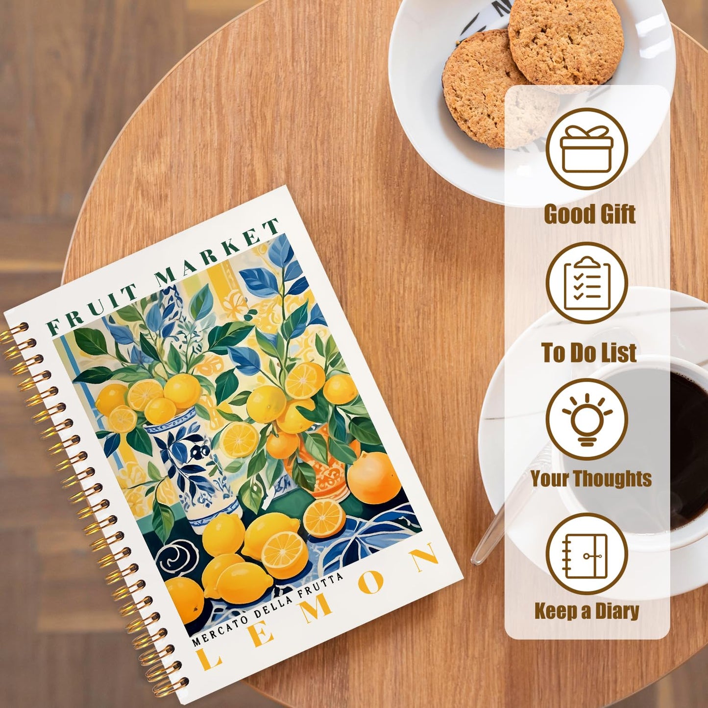 Likjad Summer Lemon Spiral Notebook Journal 5.5x8.3, Lemon Themed Gifts for Women Journals for Writing, Fruit Lover Gift Hardcover Notebooks for Note Taking