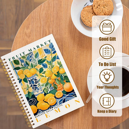 Likjad Summer Lemon Spiral Notebook Journal 5.5x8.3, Lemon Themed Gifts for Women Journals for Writing, Fruit Lover Gift Hardcover Notebooks for Note Taking