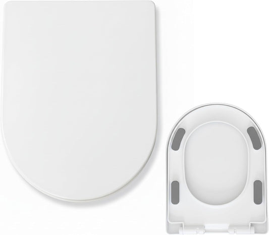 U/D-Shape Toilet Seat Replacement, Soft Close Quiet No Slam, PP Plastic Heavy-Duty Anti-Yellow, Quick Release Easy Install, Fits 16.5”LX13.2“W Medium Round & Elongated Toilets – MinS027