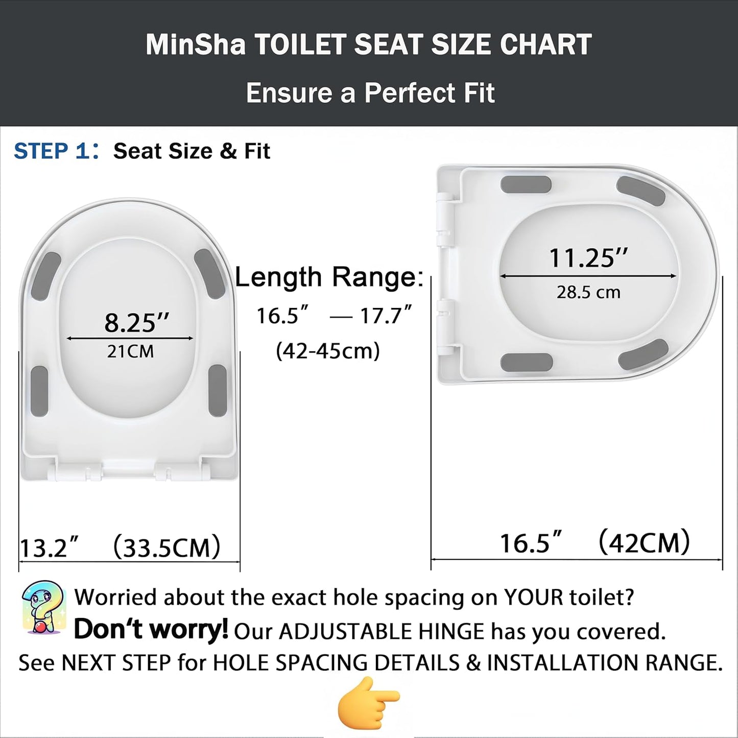 U/D-Shape Toilet Seat Replacement, Soft Close Quiet No Slam, PP Plastic Heavy-Duty Anti-Yellow, Quick Release Easy Install, Fits 16.5”LX13.2“W Medium Round & Elongated Toilets – MinS027