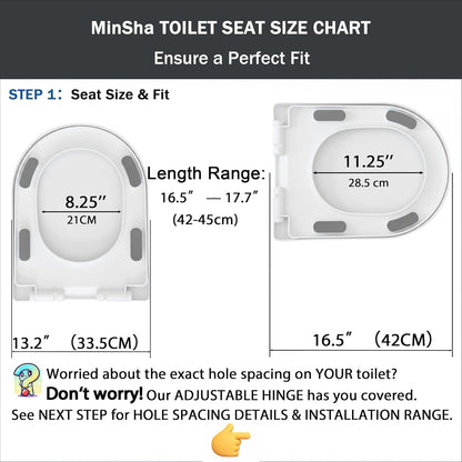 U/D-Shape Toilet Seat Replacement, Soft Close Quiet No Slam, PP Plastic Heavy-Duty Anti-Yellow, Quick Release Easy Install, Fits 16.5”LX13.2“W Medium Round & Elongated Toilets – MinS027