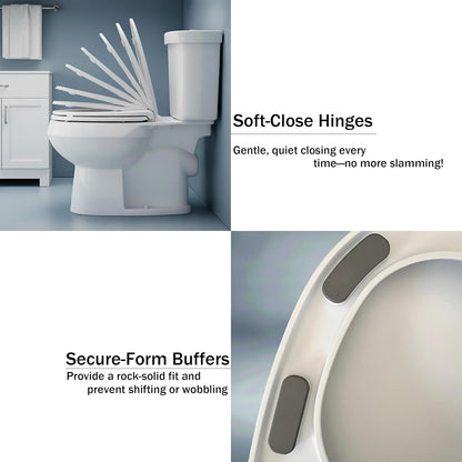 U/D-Shape Toilet Seat Replacement, Soft Close Quiet No Slam, PP Plastic Heavy-Duty Anti-Yellow, Quick Release Easy Install, Fits 16.5”LX13.2“W Medium Round & Elongated Toilets – MinS027