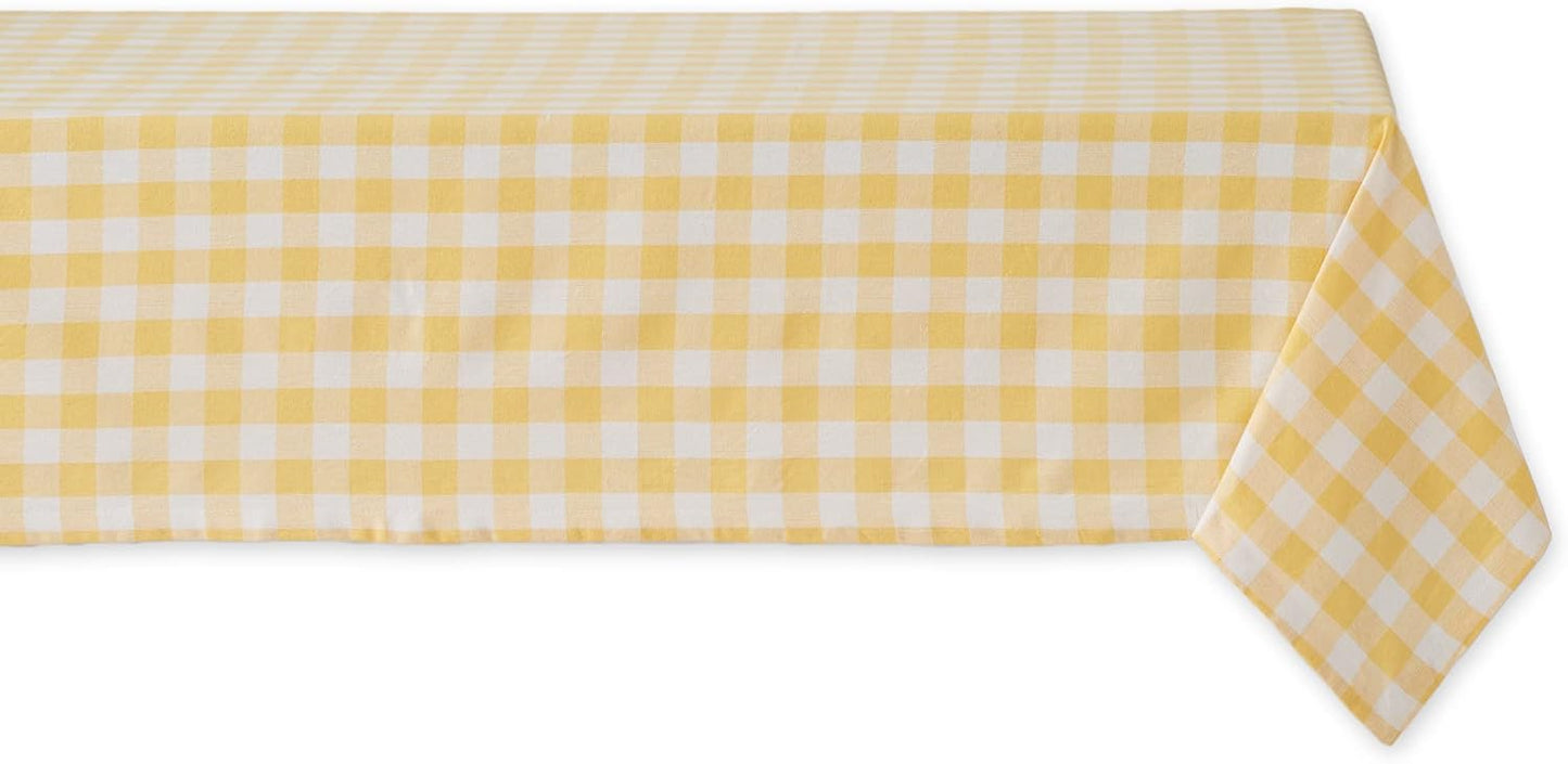 Checkered Tabletop Collection 100% Cotton, Machine Washable, Tablecloth, 60x84, Yellow